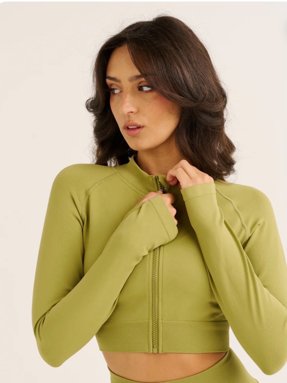 ECHT Cropped Zip Front Jacket in Light Olive